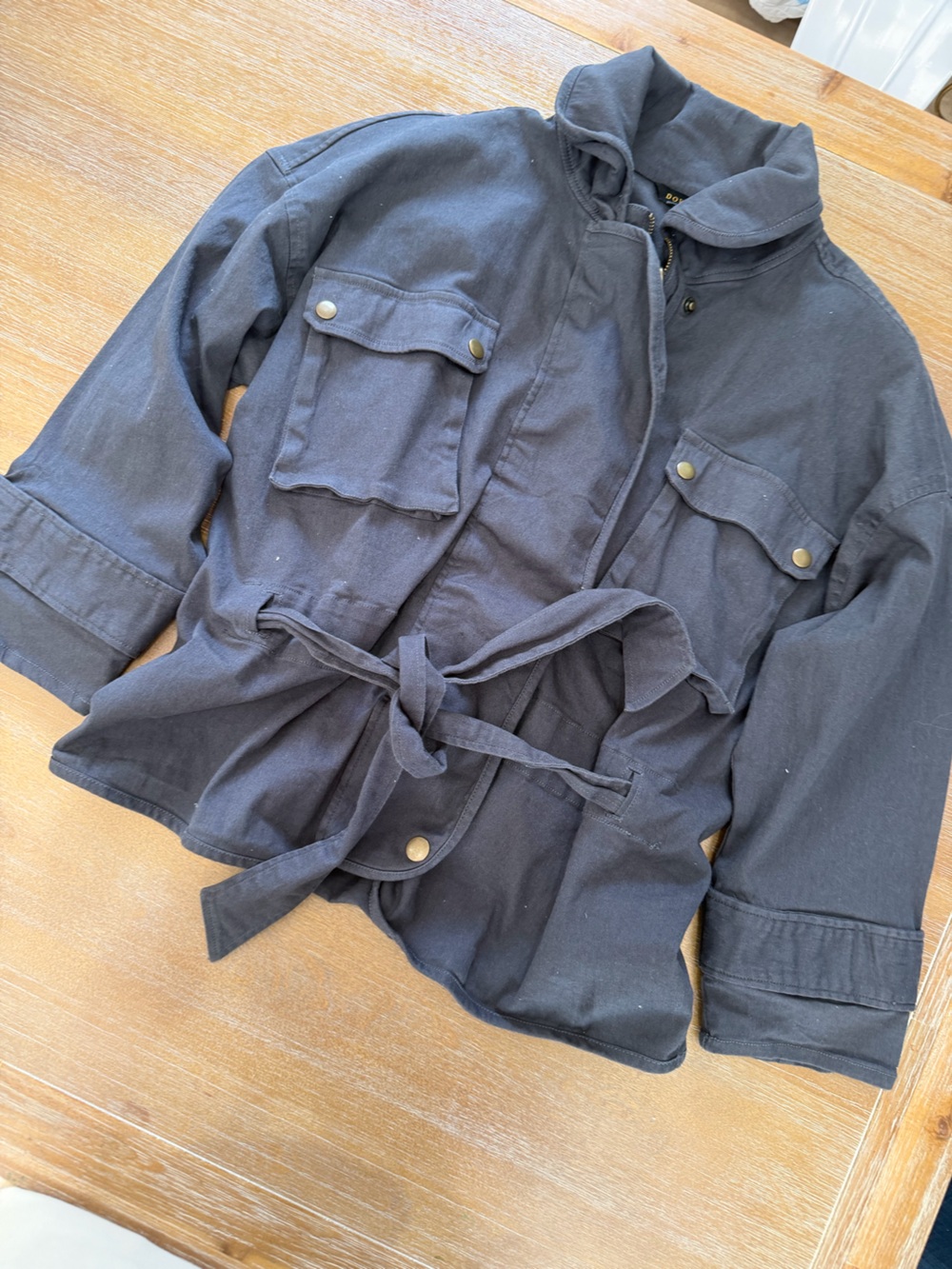 DownEast Charcoal Gray Belted Utility Jacket - Size Small
